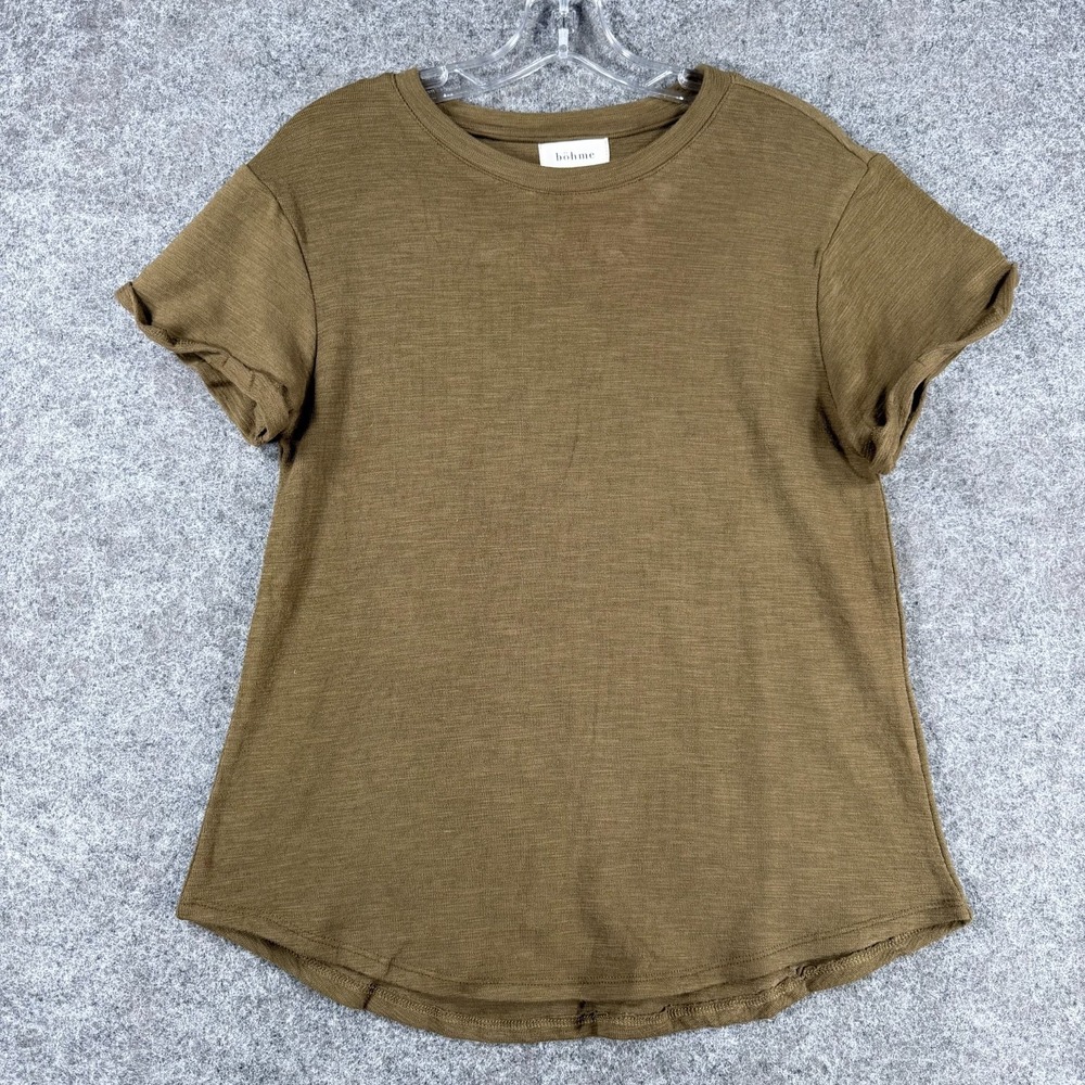 Bohme‎ Selena Rolled Sleeve T-Shirt Womens S Brown Knit Stretch Round Hem